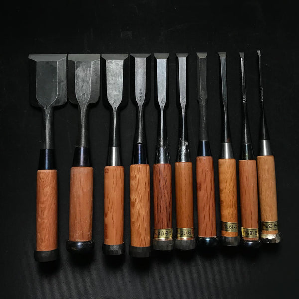 #M118 Mixed set for beginner Bench chisels set by unknown smith バラ鑿合わせ 初心者におすすめ 追入組鑿 作者不明 Oirenomi