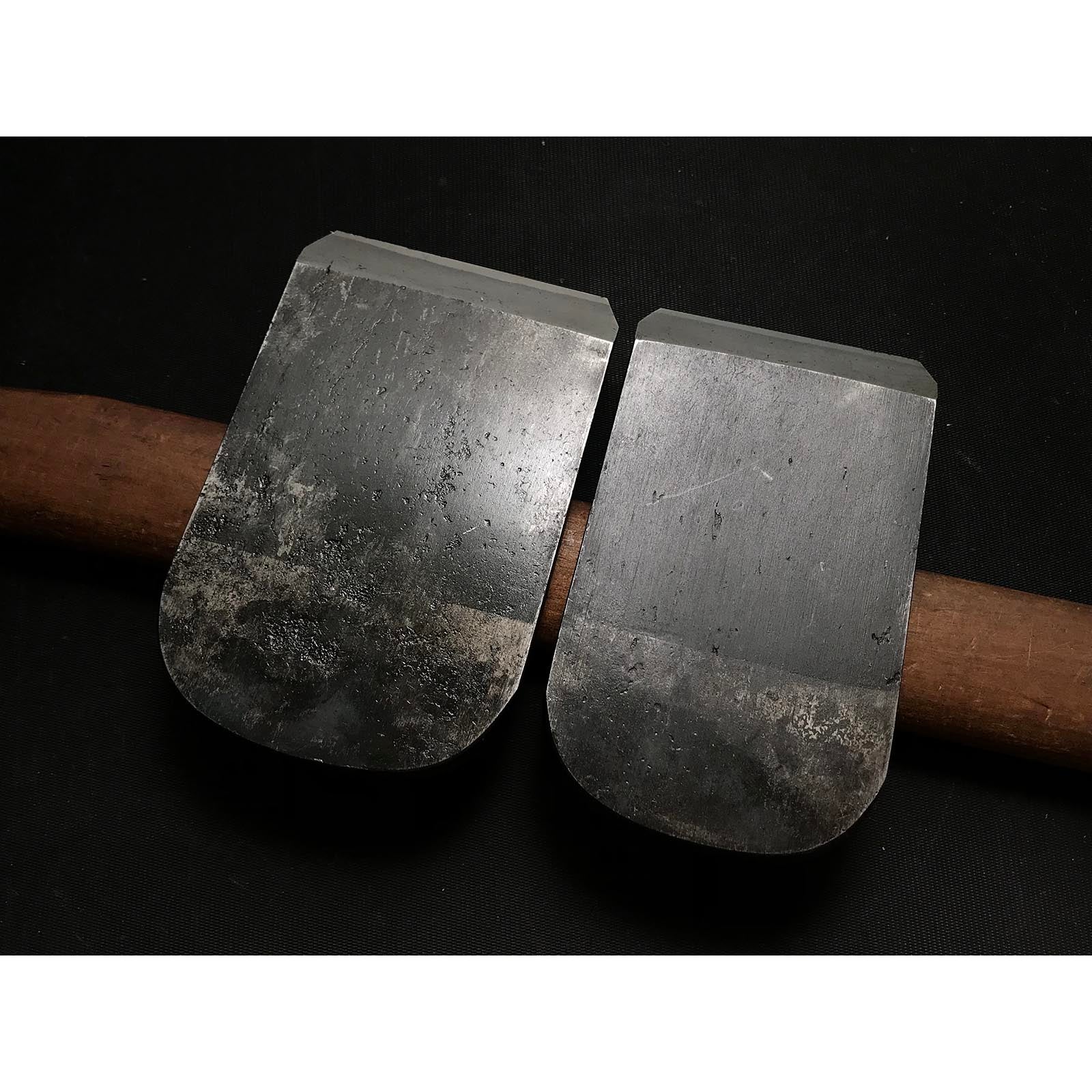 Old stock Arashiyama Plane Blades (Kanna) by Nakano Takeo with Chipbreaker  掘出し物 嵐山 中野武夫作 鉋刃 裏金付  65,70mm