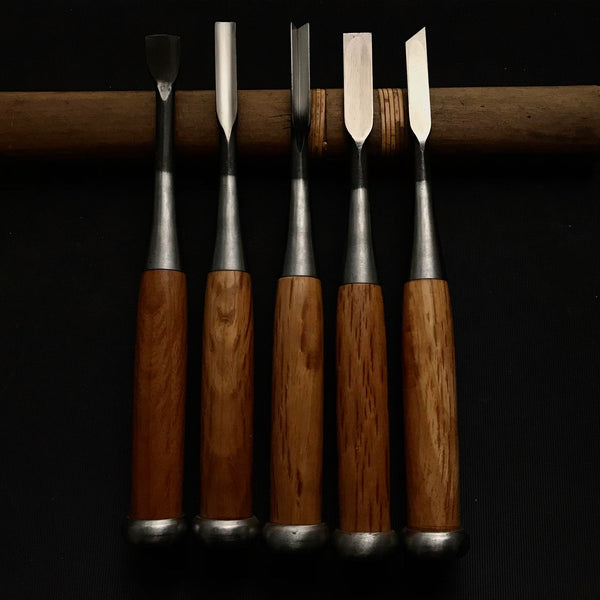 Old stock Carving chisels set with Blue steel  掘出し物 彫刻組鑿 5本 #3