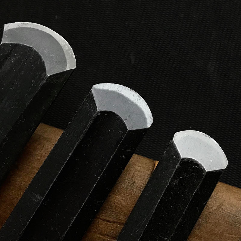 #10 Old stock Soto maru chisels set with white steel 掘出し物 外丸組鑿 5本組 Sotomarunomi