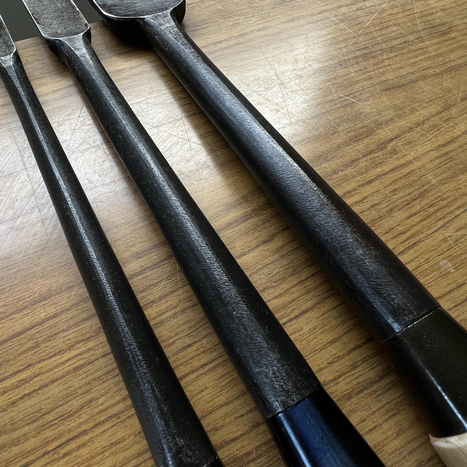 Kanetake Slick Chisels (Anayanomi) by Takahashi Norikazu 高橋典三作 カネ武 穴屋鑿 13.5,24,48mm