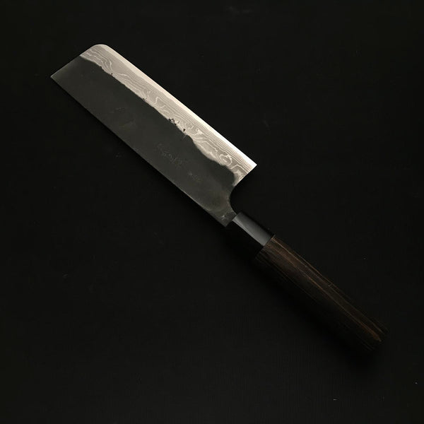 Hand made Kajihei Nakiri Knife with Blue steel かじ兵衛 青紙鋼 墨流し 菜切包丁 165mm
