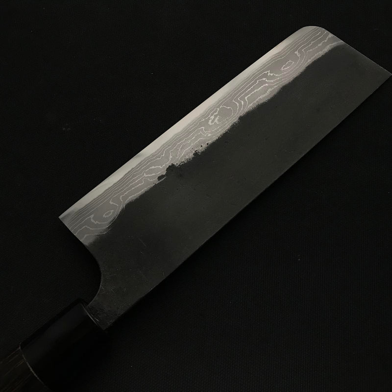 Hand made Kajihei Nakiri Knife with Blue steel かじ兵衛 青紙鋼 墨流し 菜切包丁 165mm