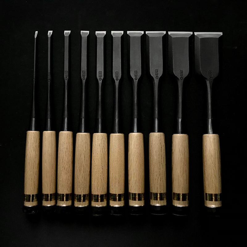 Tasai Shorter Medium Timber chisels set (Chutatakinomi) 田斎 田齋明夫氏 中叩き組鑿 10本組