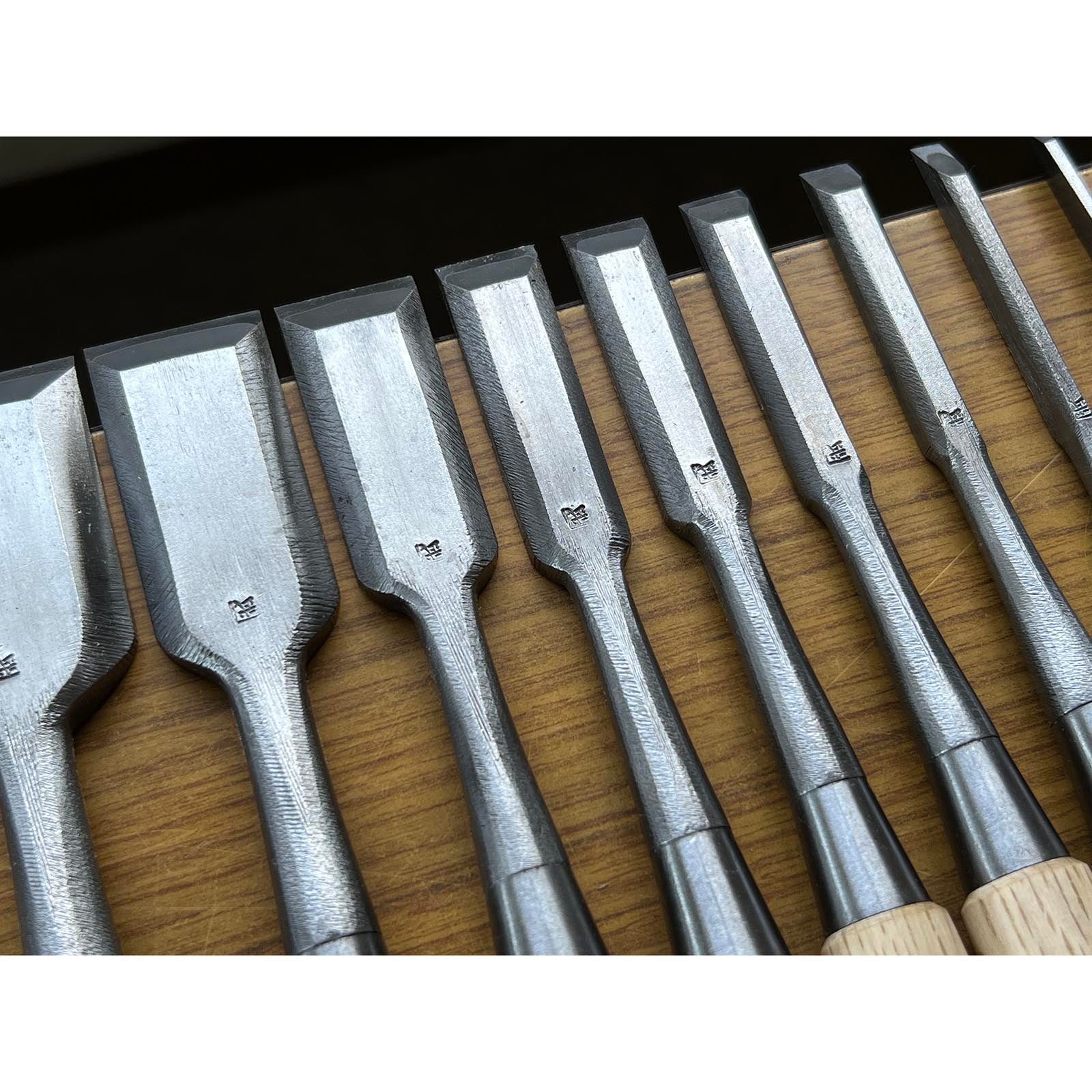 Kanetake File finish Bench chisels set by Takahashi Norikazu 高橋典三作 カネ武 鑢仕上 追入組鑿 Oirenomi