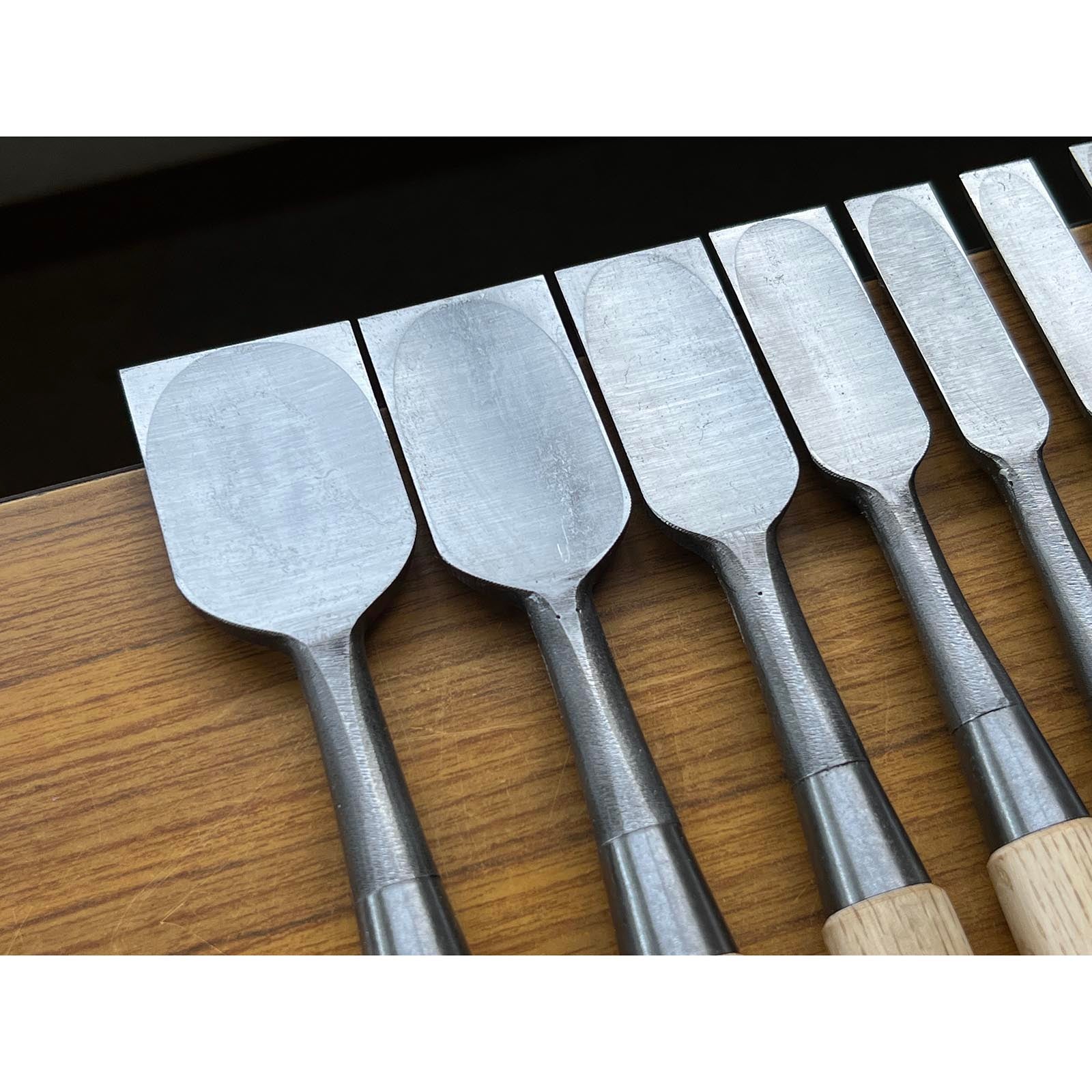 Kanetake File finish Bench chisels set by Takahashi Norikazu 高橋典三作 カネ武 鑢仕上 追入組鑿 Oirenomi