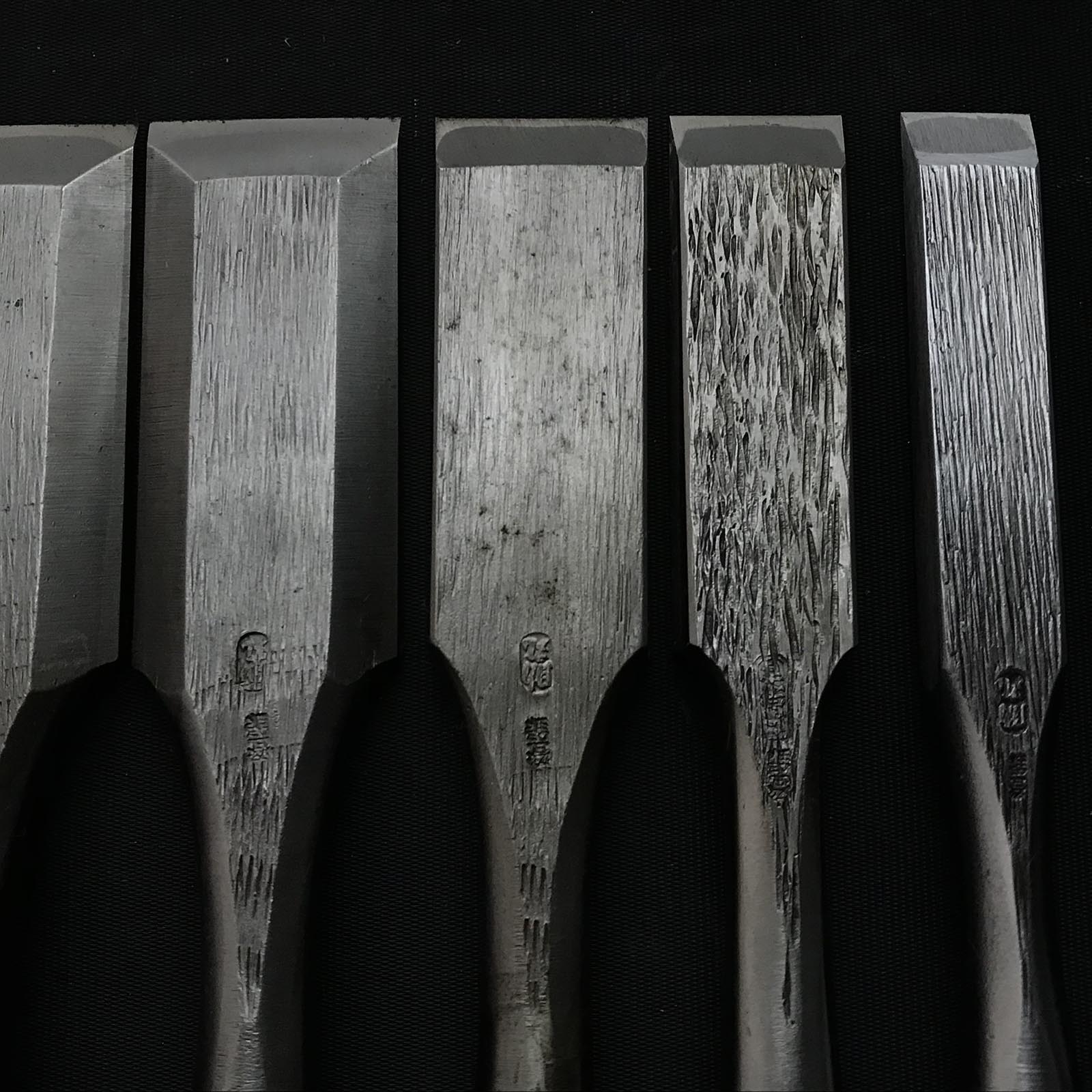 Old stock Sukemaru 3rd Damekiri chisels set with Triple ura 掘出し物 三代助丸作 碓氷金三郎氏 ダメ切り8本組鑿 Damekirinomi