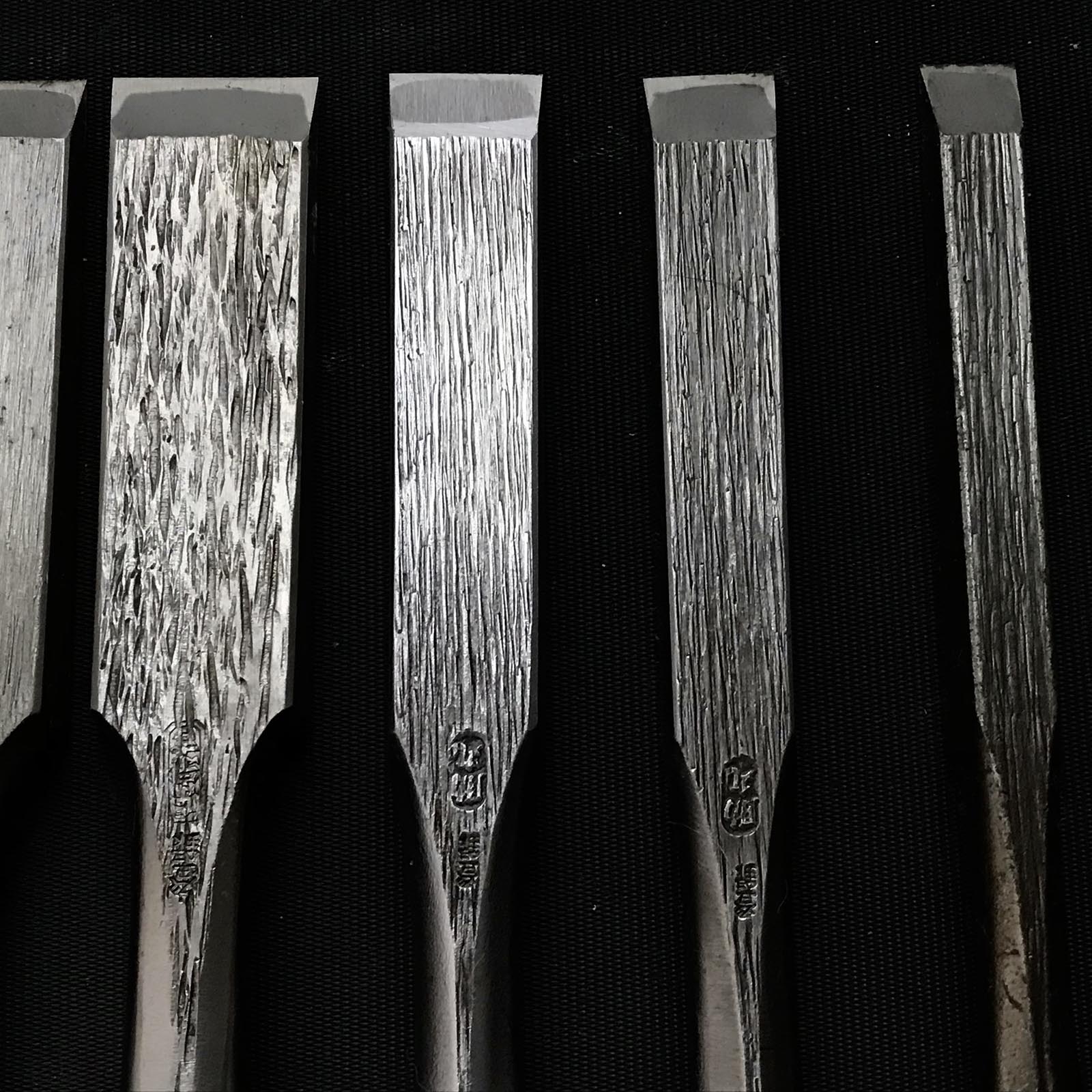 Old stock Sukemaru 3rd Damekiri chisels set with Triple ura 掘出し物 三代助丸作 碓氷金三郎氏 ダメ切り8本組鑿 Damekirinomi
