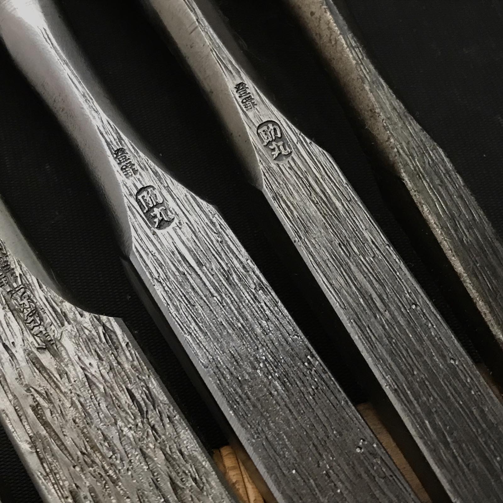 Old stock Sukemaru 3rd Damekiri chisels set with Triple ura 掘出し物 三代助丸作 碓氷金三郎氏 ダメ切り8本組鑿 Damekirinomi