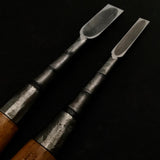 #2 Old stock Kunikei 3rd Generation Early works Bench chisels with bamboo finishing  掘出し物 池田慶郎氏 三代目国慶作 早期作品 竹節追入鑿 15mm 9mm
