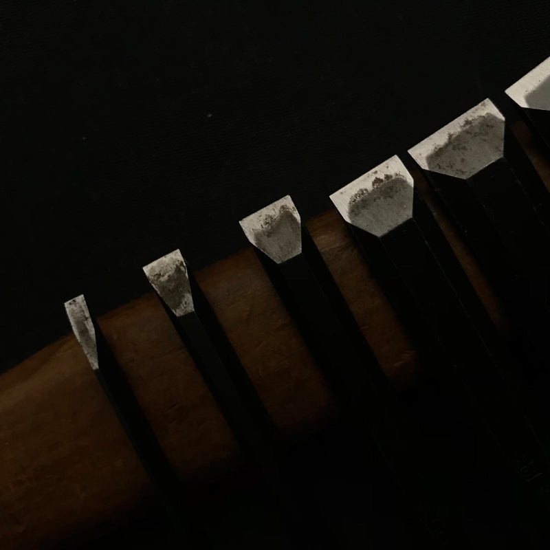 Old stock Masahiko Tokyo Bench chisels set 掘出し物 東京鑿組合 正彦 追入10本組鑿 黒檀柄 O –  YAMASUKE KurashigeTools
