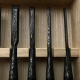 Sukemasa Suminagashi Bench chisels set with White steel  助正 墨流し 追入組鑿  白紙鋼 Oirenomi