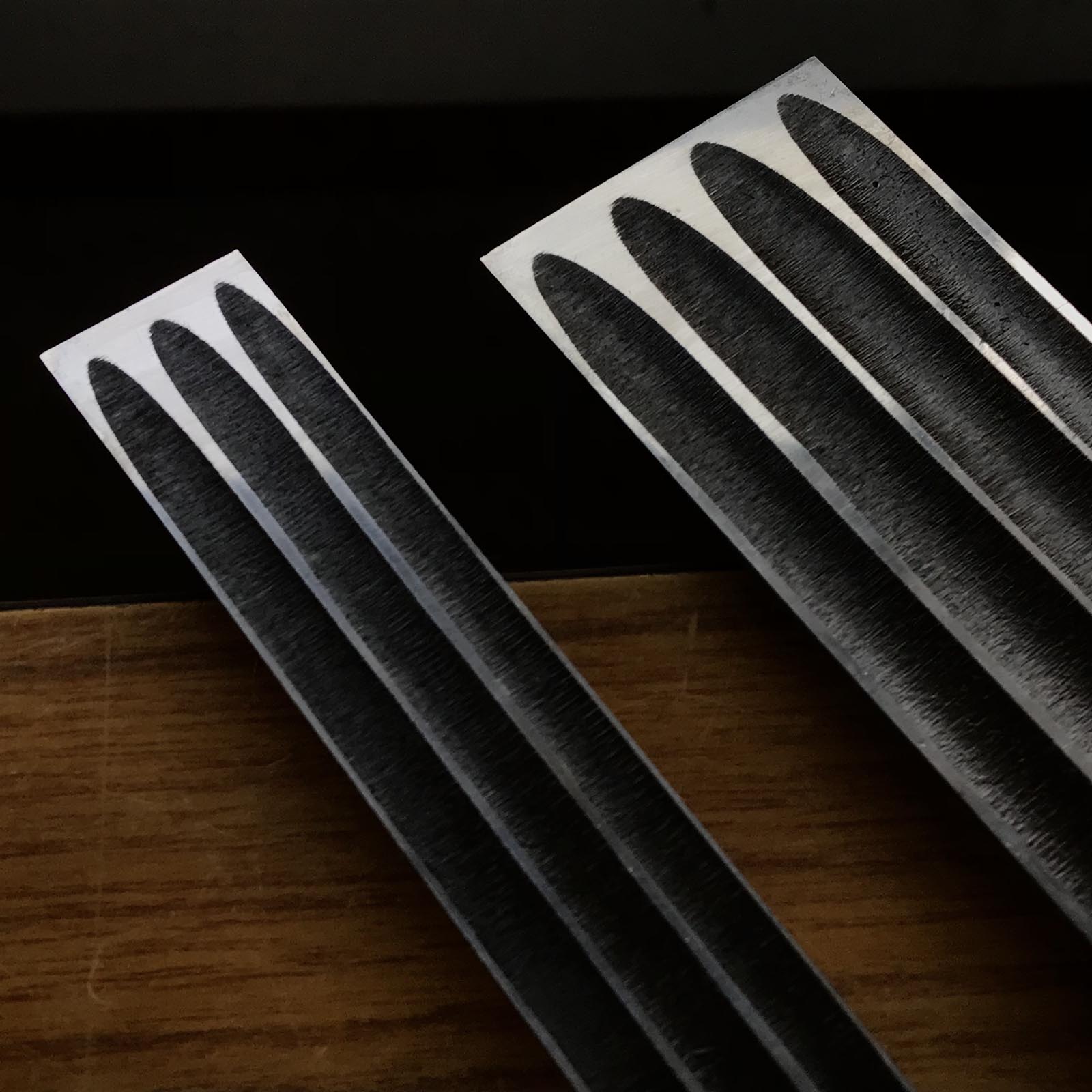 Old stock Sekiryu Slick Chisels set with Carving & Quadruple Ura 掘出し物 石流 四つ裏 彫金本突き組鑿 48,24mm Ootsuki-nomi, Hontsuki-Nomi