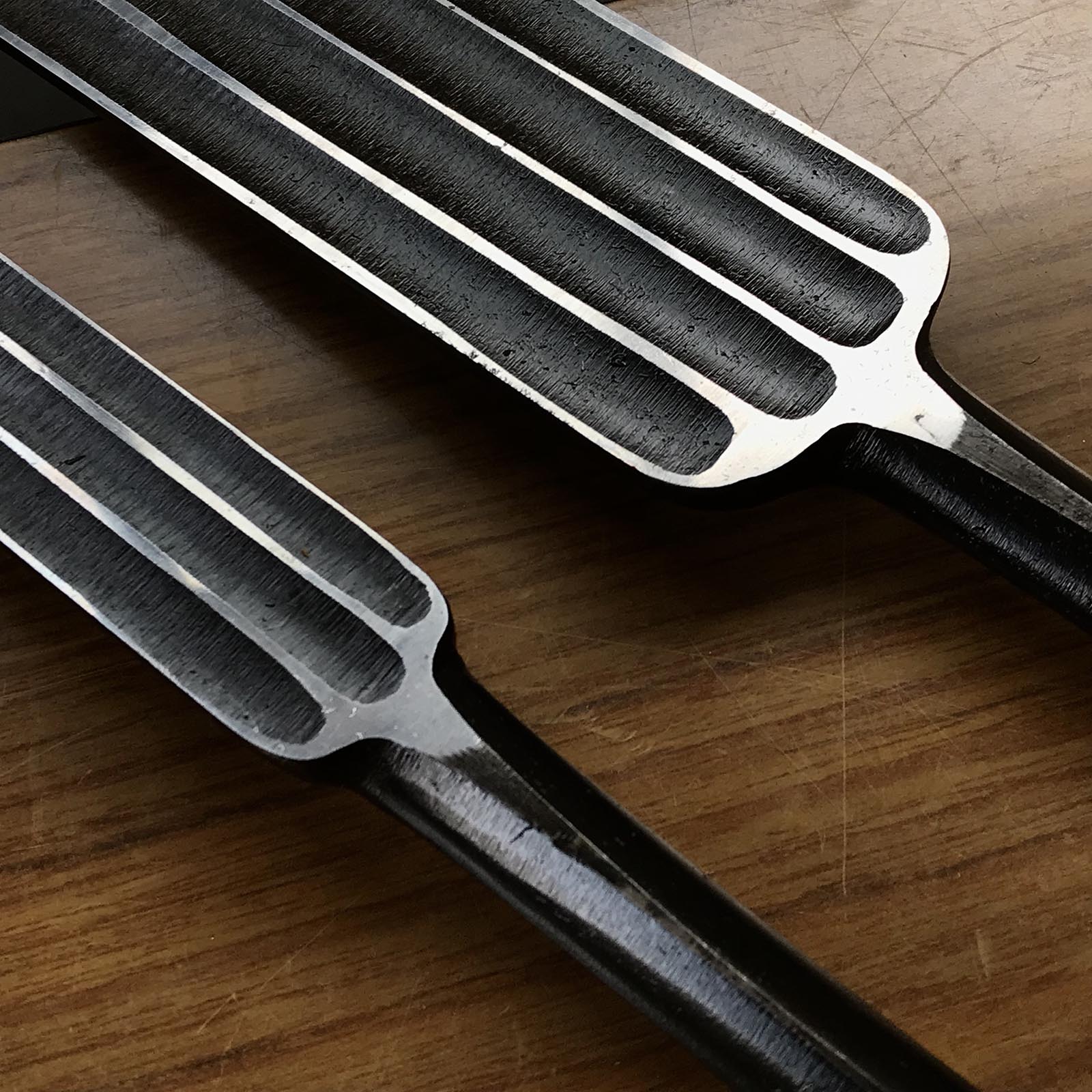 Old stock Sekiryu Slick Chisels set with Carving & Quadruple Ura 掘出し物 石流 四つ裏 彫金本突き組鑿 48,24mm Ootsuki-nomi, Hontsuki-Nomi