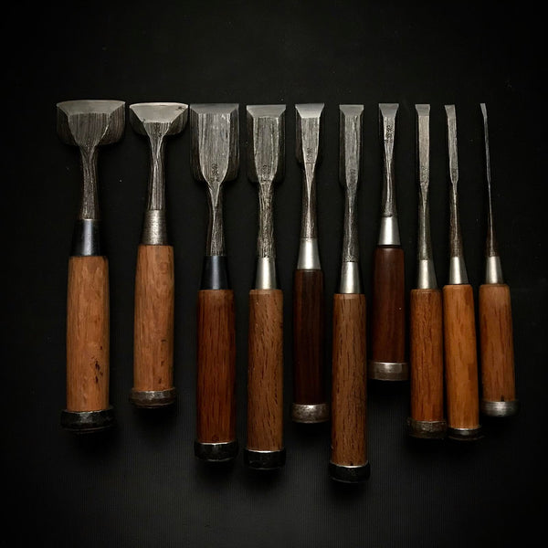 Used Nishiki Ryu Bench chisels set 錦龍 木目 追入組鑿 中古鑿 鞘付