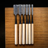 Kanetake Paring chisels by Takahashi Norikazu 高橋典三作 カネ武 薄鑿 12,15,18,30,24,36mm Usunomi