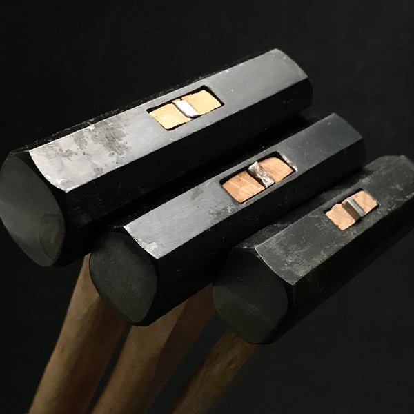 Old stock for beginner Yamanaka Octagon Hammers Blacksmith finish with handle  掘出し物 ヤマ中 八角玄翁 柄付 黒仕上