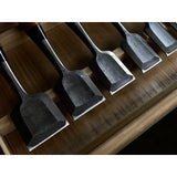 Old stock Koshitaka Bench chisels set with white steel 掘出し物 越孝 15本追入組鑿  磨き仕上 Oiirenomi