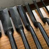 Old stock Sotomaru Trowel chisel (Kote nomi) Dovetail type 掘出し物 外丸鏝鑿 鎬型 3,6,9,12,15,18,21,24,27,30,36mm