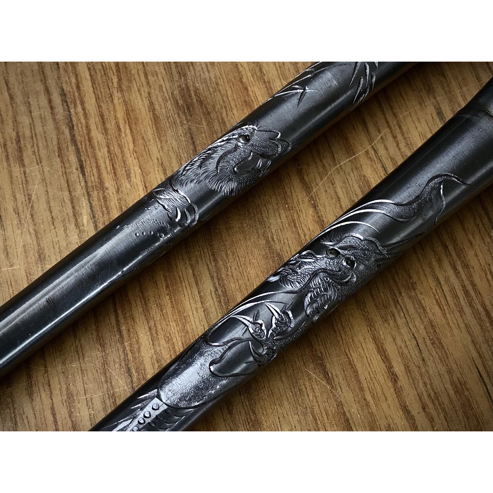 Old stock Kanemitsu Special made Slick Chisels set 掘出し物 兼光特製 龍虎彫 本突き組鑿 朱丹柄 48,24mm Ootsuki-nomi, Hontsuki-Nomi