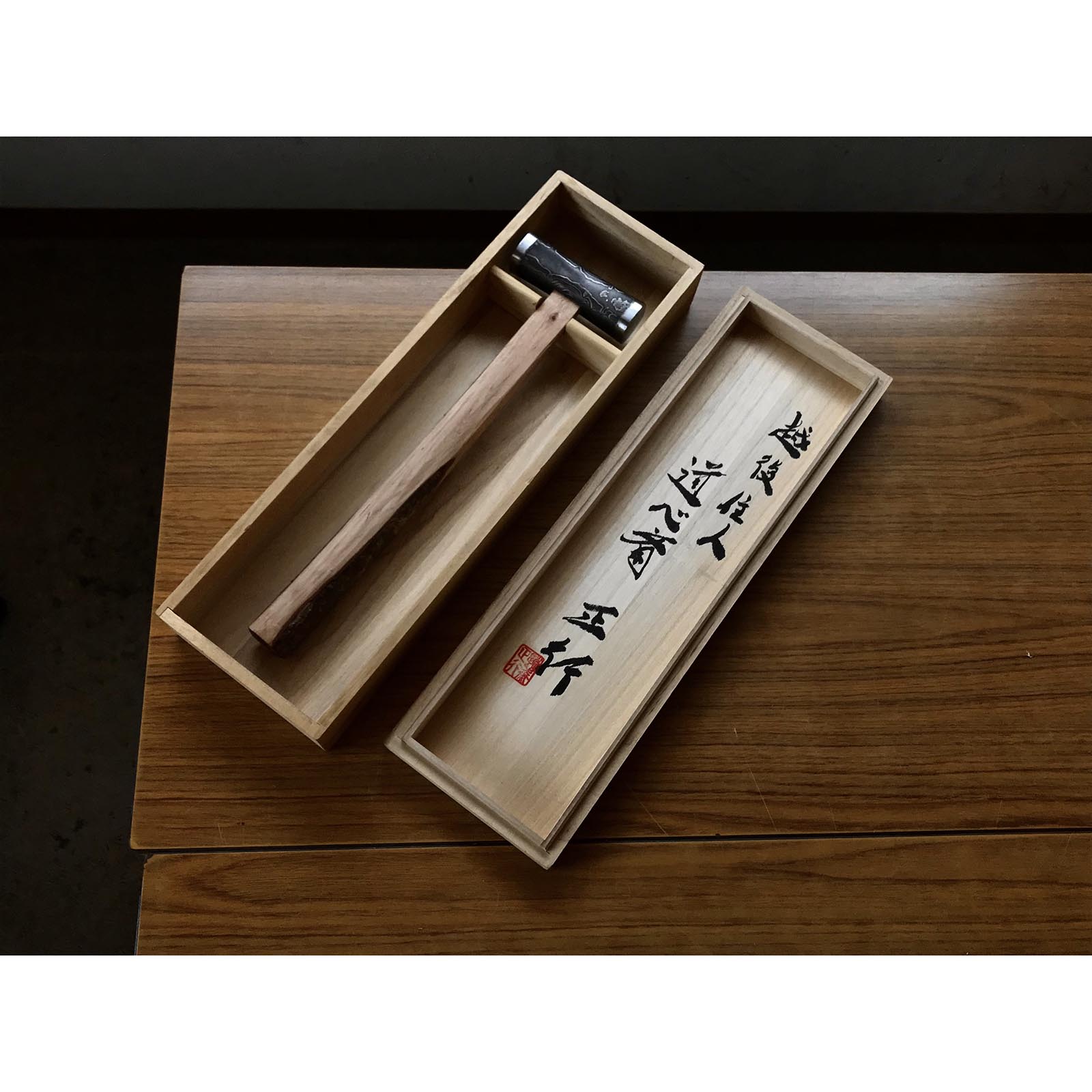 Old stock Masatsura Black Damascus Hand made Pasting steel Square Hammers  掘出し物 馬場正行 鋼付四角玄翁 黒木目 150匁