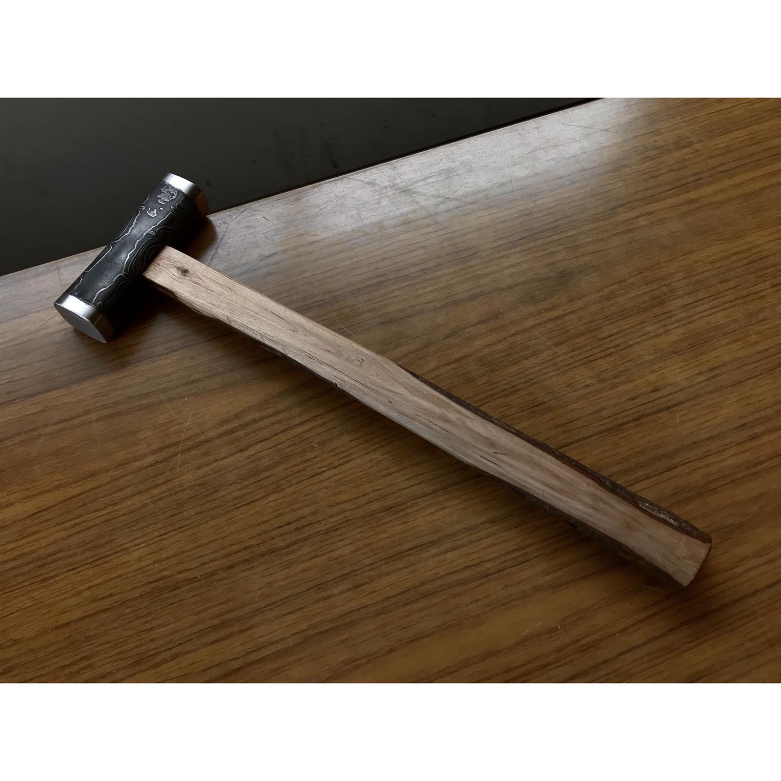 Old stock Masatsura Black Damascus Hand made Pasting steel Square Hammers  掘出し物 馬場正行 鋼付四角玄翁 黒木目 150匁