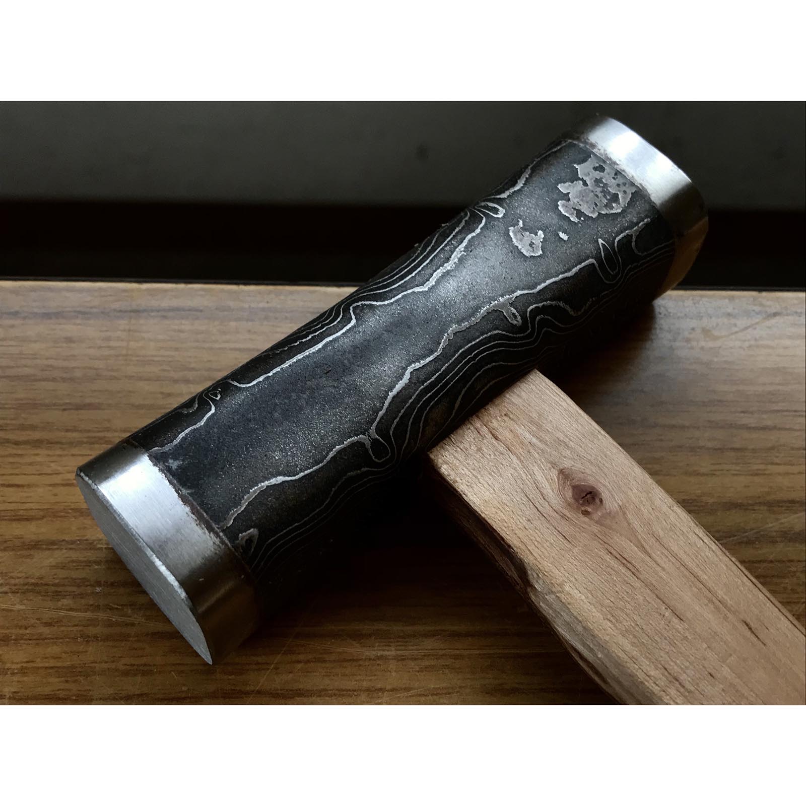 Old stock Masatsura Black Damascus Hand made Pasting steel Square Hammers  掘出し物 馬場正行 鋼付四角玄翁 黒木目 150匁