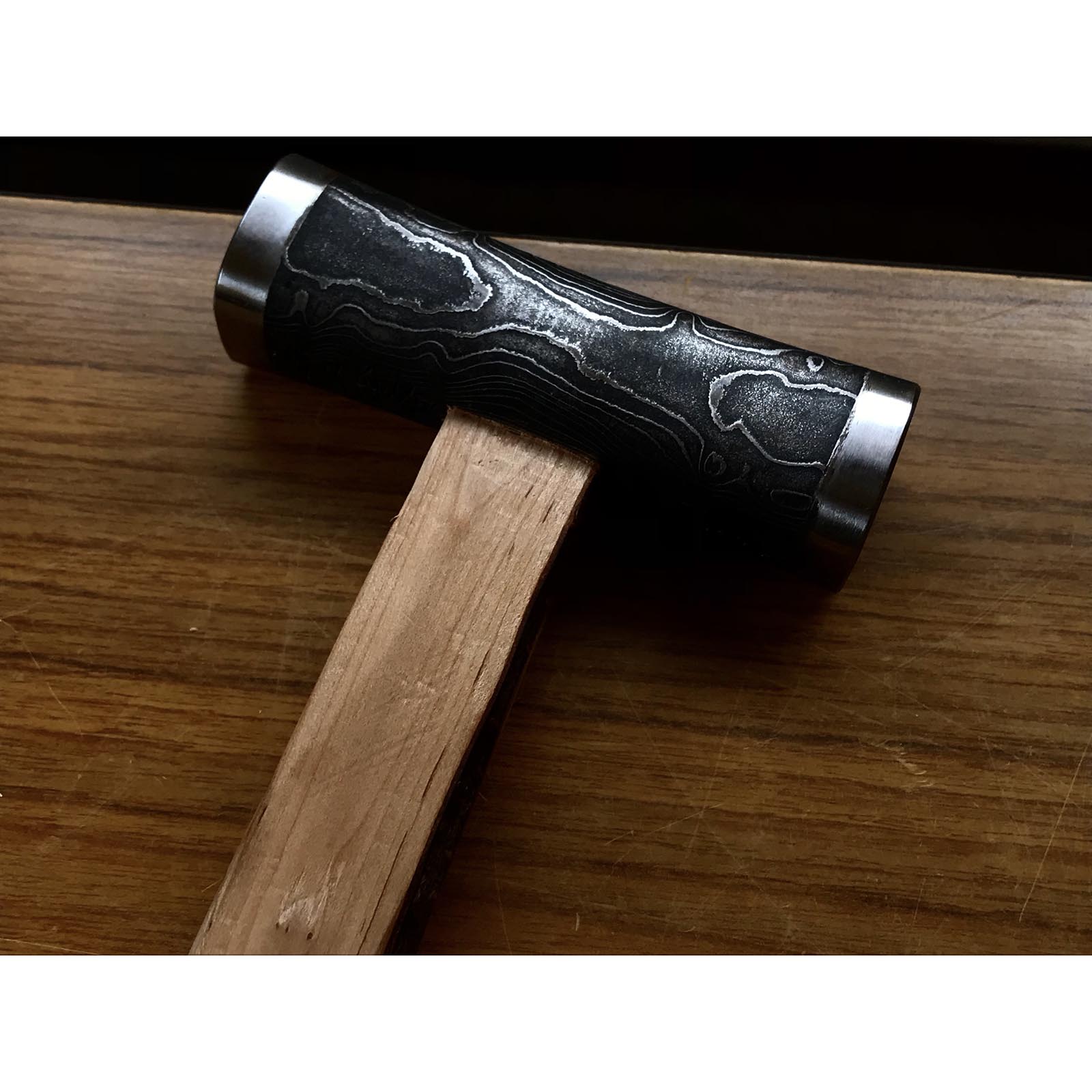 Old stock Masatsura Black Damascus Hand made Pasting steel Square Hammers  掘出し物 馬場正行 鋼付四角玄翁 黒木目 150匁