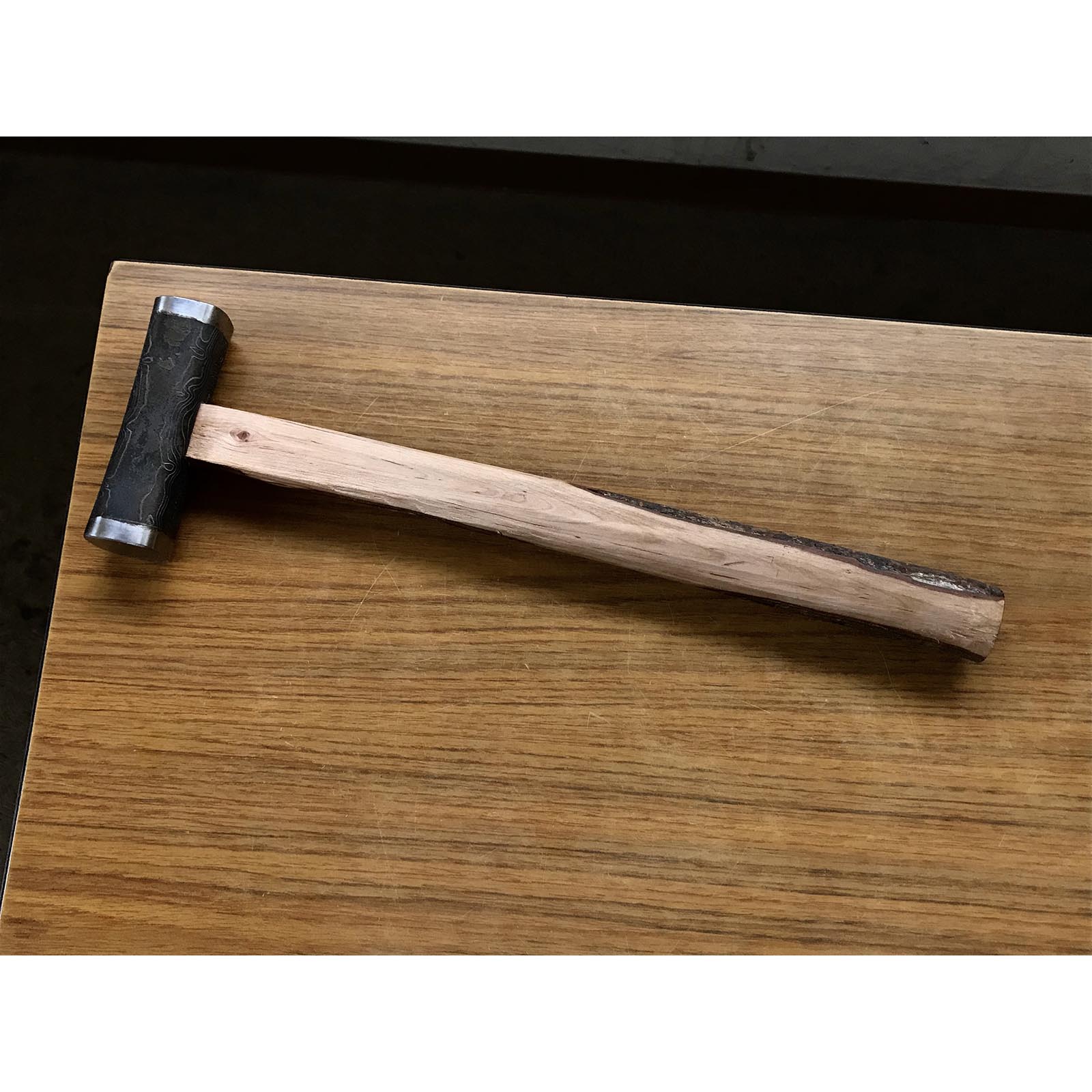 Old stock Masatsura Black Damascus Hand made Pasting steel Square Hammers  掘出し物 馬場正行 鋼付四角玄翁 黒木目 150匁