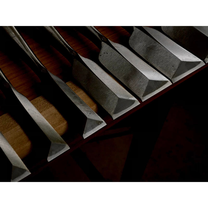 Old stock Koshitaka Dovetail Bench chisels set Rosewood handle  掘出し物 越孝 磨仕上 鎬型追入10本組鑿 紫檀柄  Shinoginomi