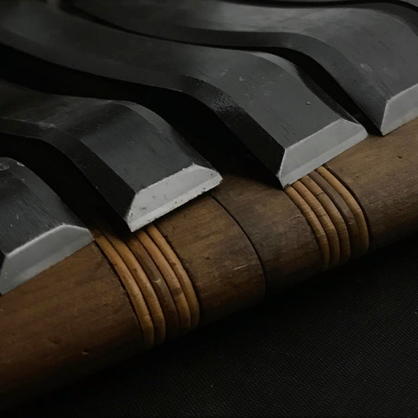 Old stock Spoon (flat blade) Carving chisels set with Blue steel  掘出し物 曲平刀10本組  青紙鋼