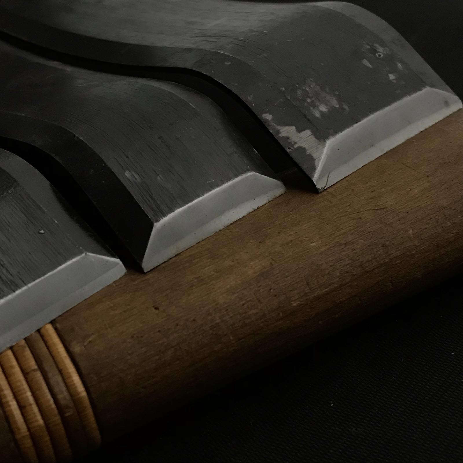 Old stock Spoon (flat blade) Carving chisels set with Blue steel  掘出し物 曲平刀10本組  青紙鋼