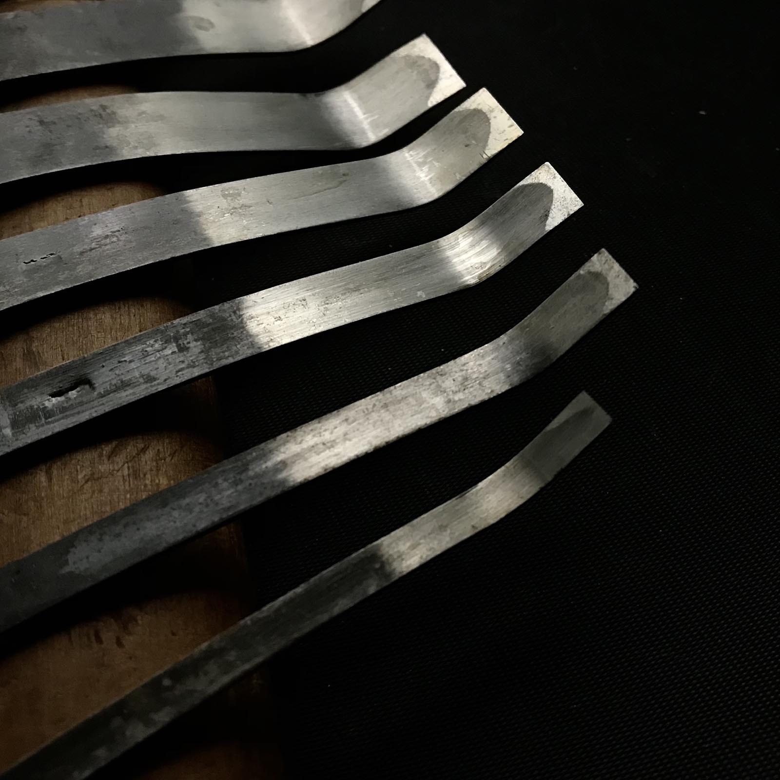 Old stock Spoon (flat blade) Carving chisels set with Blue steel  掘出し物 曲平刀10本組  青紙鋼