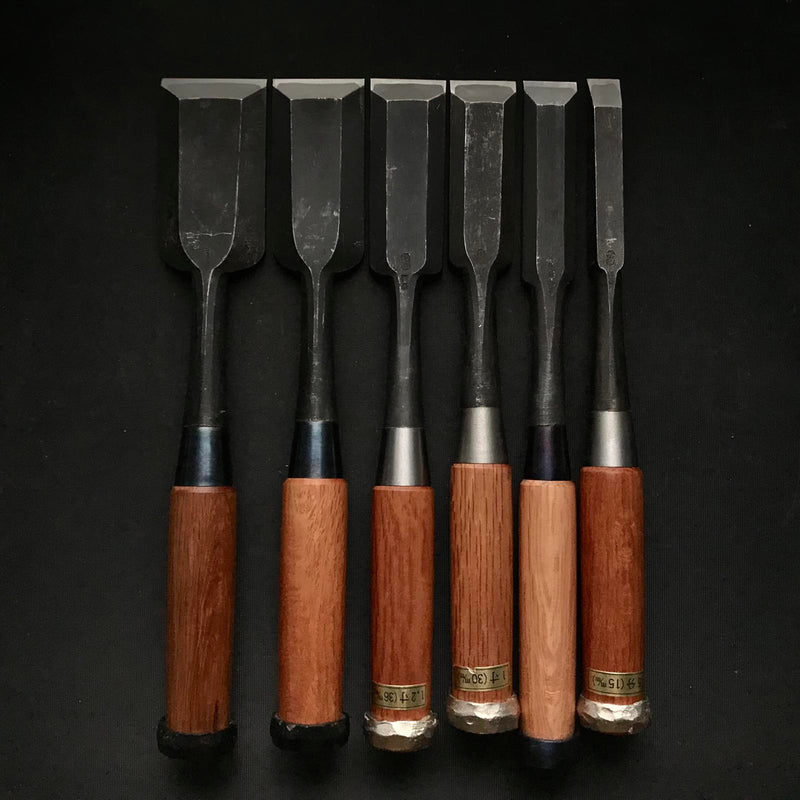 Old stock #2 Mixed set for beginner Timber chisels set with White steel 掘出し物 バラ鑿合わせ 初心者におすすめ  叩鑿6本組 Tatakinomi